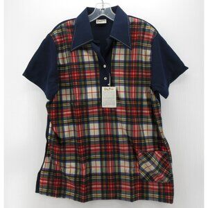 VTG King Louie Polo Shirt XL Bowling Shirt 70s Tartan Plaid 40 NEW